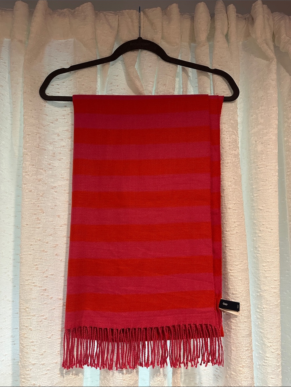 GAP Orange and Pink Striped Fringe Scarf